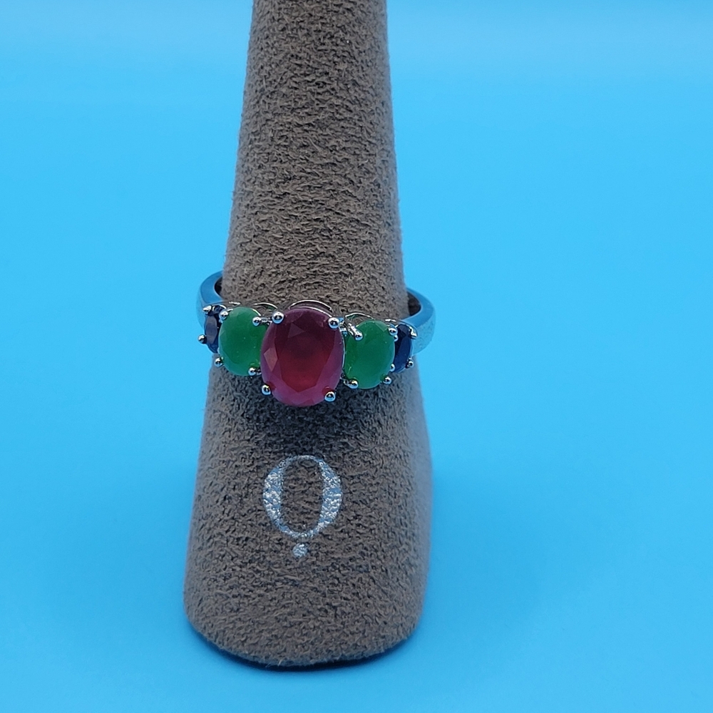 Modern Sterling Silver Lab Created Ruby Emerald S… - image 3